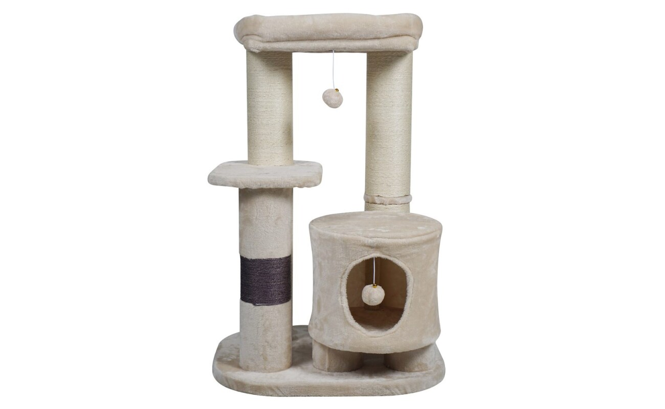 Scratching post and resting place for cats PROMINENT SIMBA B (beige). Made of plush and natural sisal. Dimensions 55 x 65 x 100 cm.