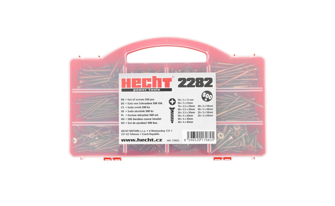 Practical set of 500 screws in various sizes