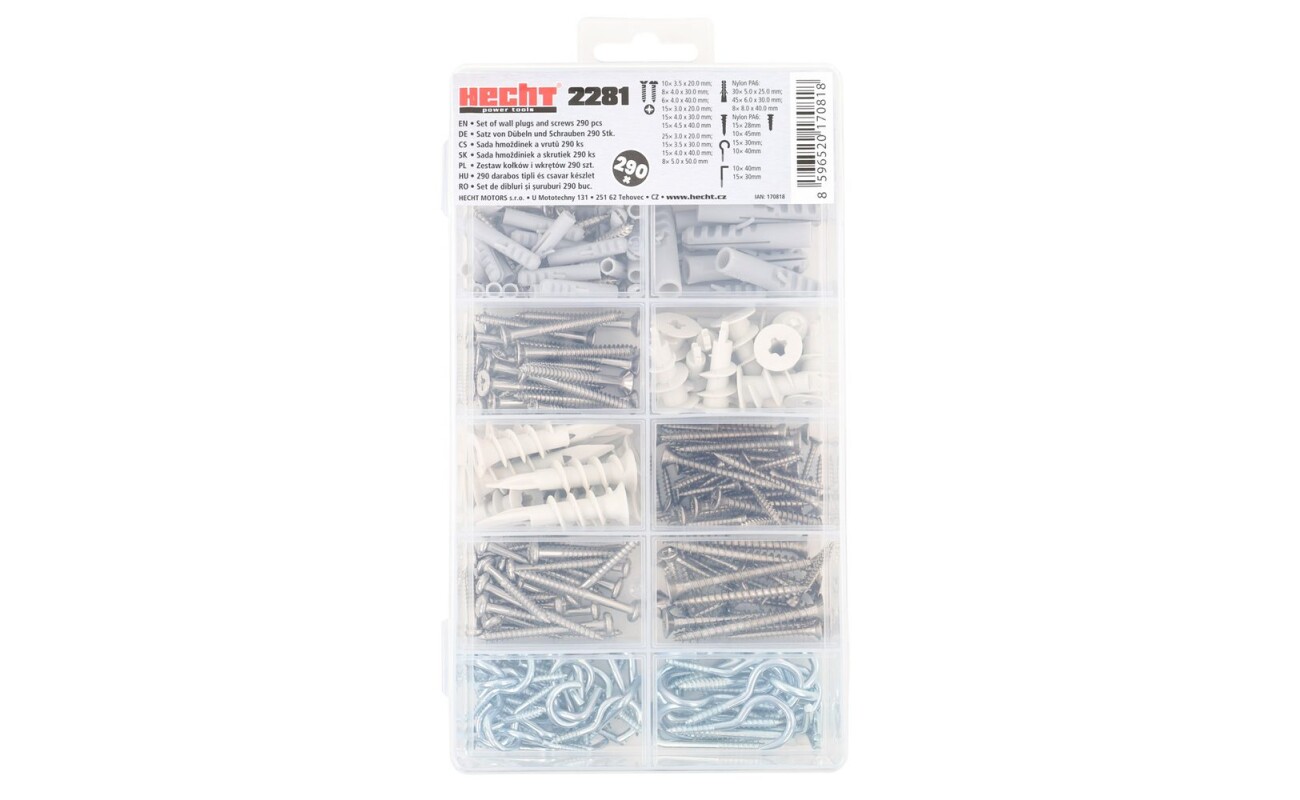 Practical set of 290 pieces of fastening and fixing materials for household