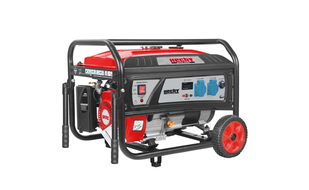 Powerful single-phase generator HECHT GG 3300W with 223 cm³ engine and maximum output of 3800W. Ideal backup power source for home