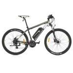 <p>HECHT GRIMIS GREEN outdoor sports e-bike. Shimano derailleur. Front sprung and adjustable fork. Disc brakes. Aluminum frame with battery 36 V / 14 Ah. Engine 250 W. 27.5" wheels. Weight 20