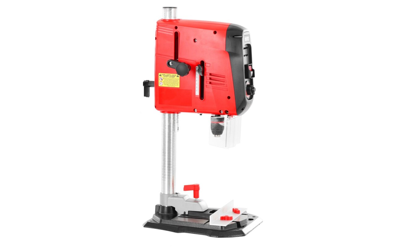 HECHT 1057 Table Drill with 720 W power and adjustable speeds (500–2600 rpm). Features laser targeting and electronic speed regulation. Maximum spindle stroke height 80 mm
