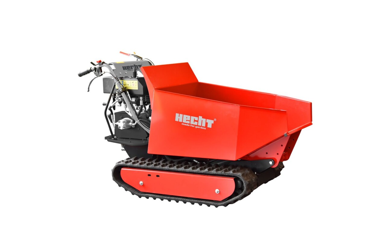 Petrol tracked transporter. 3x forward/1x reverse gear. Powerful petrol engine 9 HP. Max. loading capacity 500 kg. Loading area size: 1000 x 700 x 450 mm. Hydraulic tipping. Counter-rotation of the tracks.