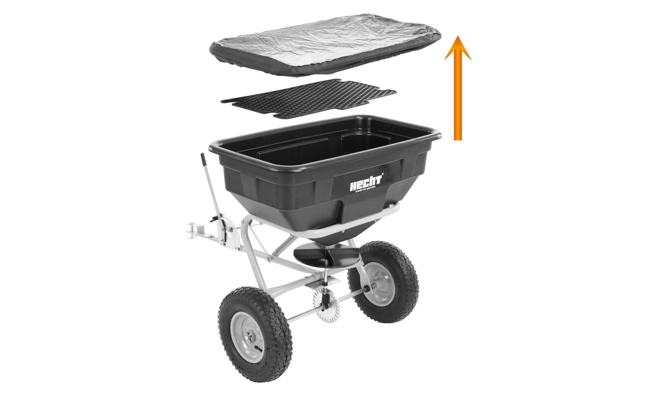 in winter even salt. Adjustment of distribution volume at grip. Tow-behind spreader for large areas of ground.