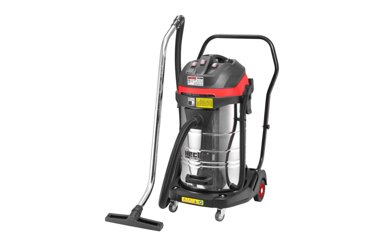 Powerful vacuum cleaner with three electric motors. Power input 3000W. Suction power (vacuum) up to 21 kPa. Tank capacity 60 litres. Weight 26 kg. Wet and dry system.