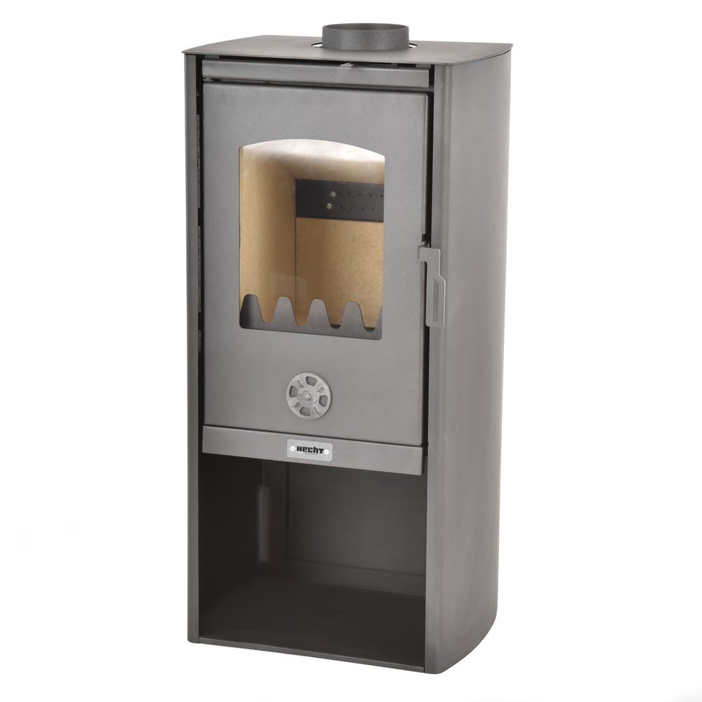 Wood stoves - HECHT FERNIS Steel wood-burning stove with refractory glass door and maximum heating capacity of 6-8 kW. Flue pipe 150 mm. Weight 67 kg.