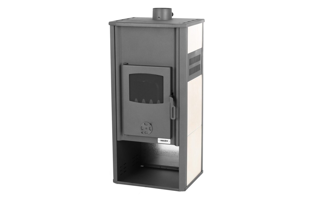 Steel wood-burning stove with hot-water heat exchanger