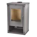 <p>Steel wood-burning stove with a glass door made of heat-resistant glass and a heating output of 11 kW. Flue 150 mm. Weight 83 kg. Made in Europe.</p>