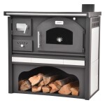 <p>Steel fireplace stove with oven and glass door made of heat-resistant glass. Heating output 6 kW. Flue diameter 130 mm. Weight 65 kg. Made in Europe.</p>