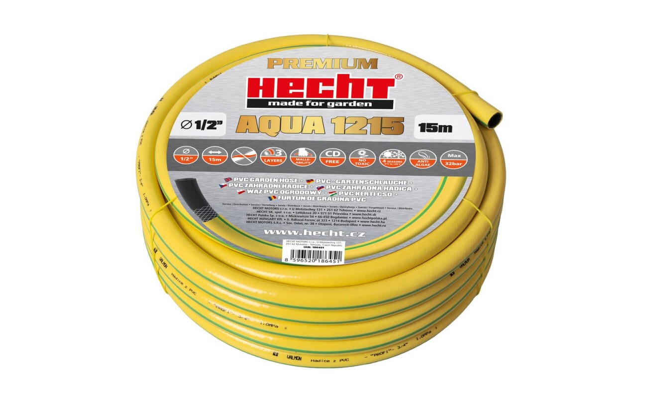 Prémiová PVC hadice HECHT AQUA 1215 o délce 15 metrů a průměru 1/2" představuje špičku ve své třídě. Díky robustní třívrstvé konstrukci a pokročilým technologiím nabízí mimořádnou odolnost