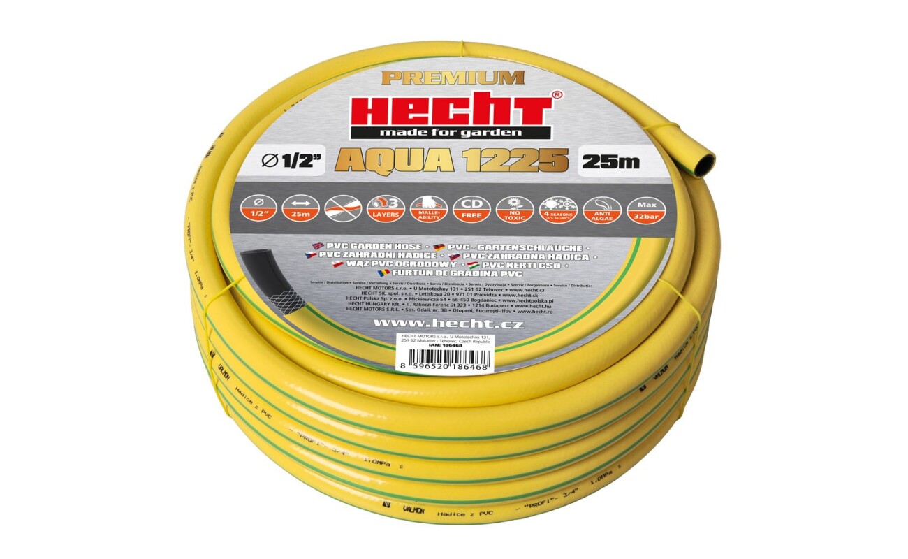 Prémiová PVC hadice HECHT AQUA 1225 o délce 25 metrů a průměru 1/2" představuje špičku ve své třídě. Díky robustní třívrstvé konstrukci a pokročilým technologiím nabízí mimořádnou odolnost